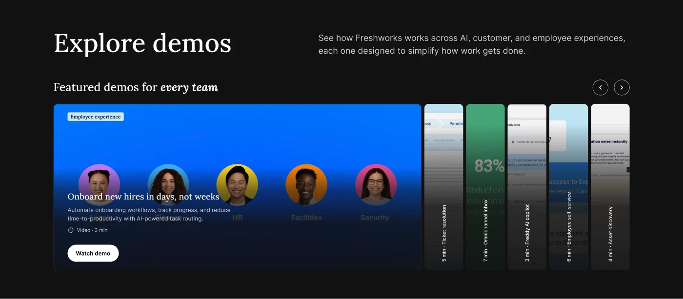 Option three: dark panels that open one demo at a time