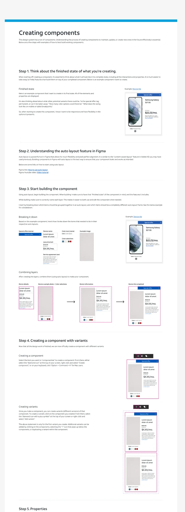 The first part of the guide: finished state, auto layout, breaking a component down, and variants